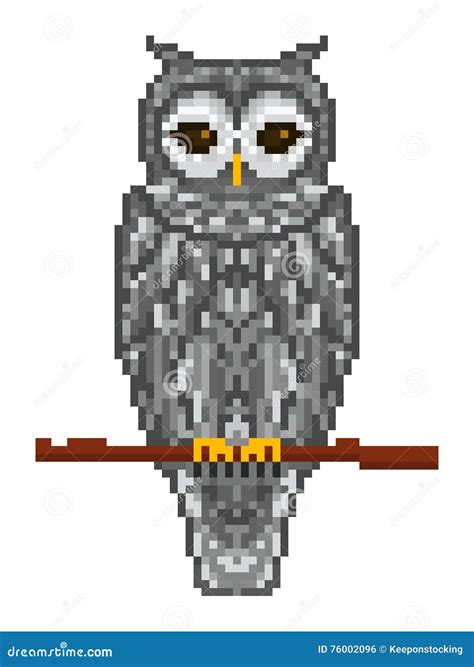 Hibou à Cornes De Forêt Grise D'art De Pixel Se Reposant Sur Une Branche Illustration de Vecteur ...