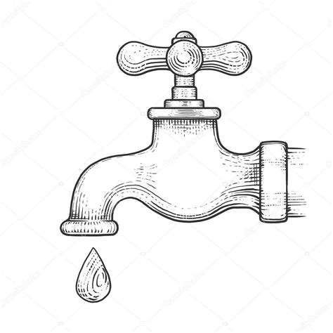 Water tap with drop engraving style vector — Stock Vector © AlexanderPokusay #115149820