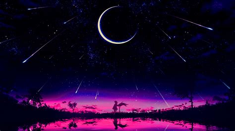 1920x1080 Resolution Cool Anime Starry Night Illustration 1080P Laptop Full HD Wallpaper ...