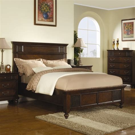 King size Classic Neo-Traditional Wood Bed in Dark Cherry Merlot Finish