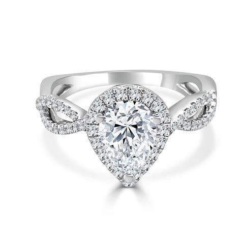 Halo Pear Shape Diamond Twist Engagement Ring | Jensen Jewelers