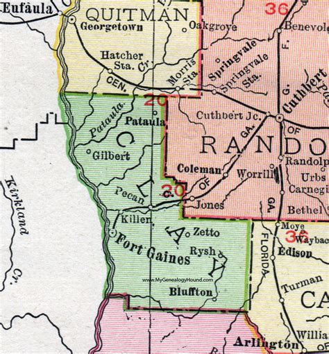 Clay County, Georgia, 1911, Map, Rand McNally, Fort Gaines, Bluffton ...