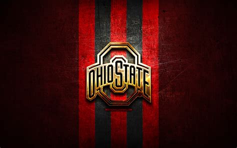 Download wallpapers Ohio State Buckeyes, golden logo, NCAA, red metal ...