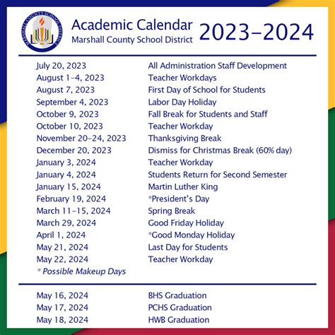 2023-2024 Academic Calendar | Marshall County School District