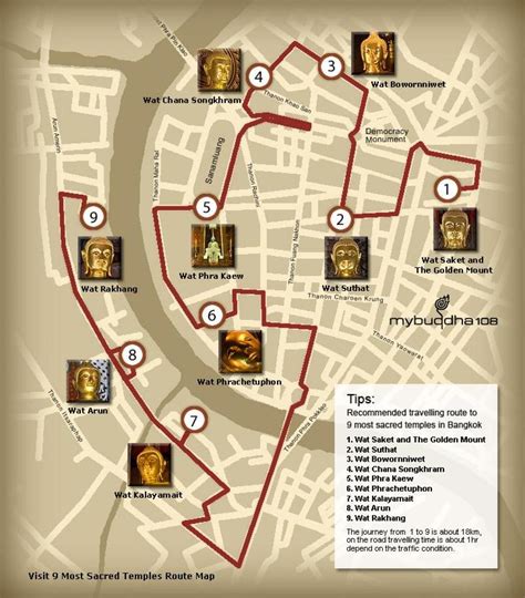 Bangkok temple tour map - Map of bangkok temple tour (Thailand)