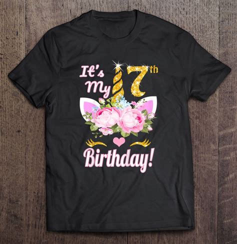 Kids It's My 7Th Birthday 7 Years Old Unicorn Birthday Shirt Girl