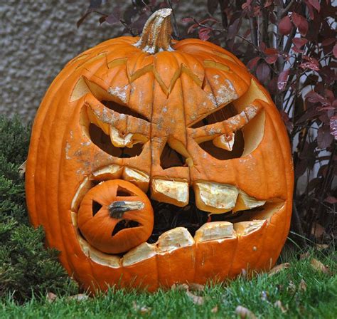 Kürbis geschnitzt gruselig kleiner Kürbis im Mund | Pumpkin carving, Pumpkin halloween ...