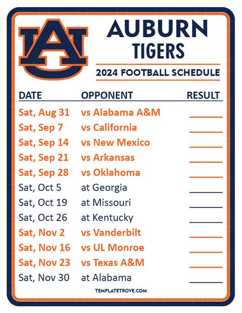 Auburn Football Schedule 2024 Printable - Elane Rozina