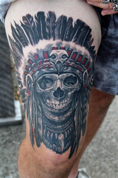 Native Skull and Headdress — Lighthouse Tattoo