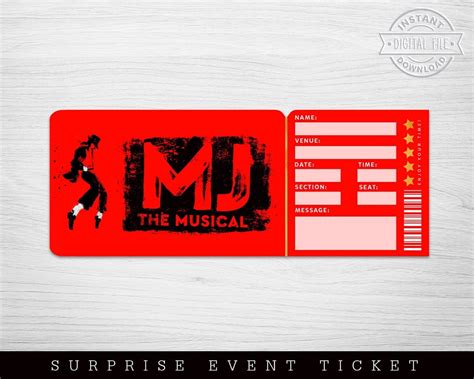 Printable MJ Broadway Surprise Ticket MJ the Musical - Etsy UK