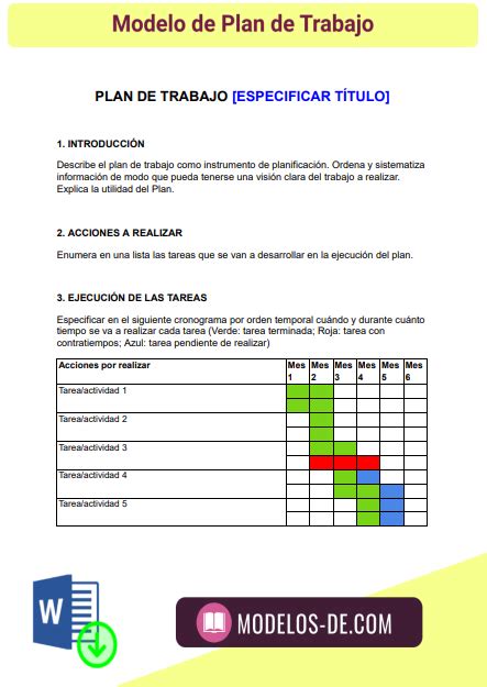 Modelo de Plan de trabajo en Word | Descarga Gratis