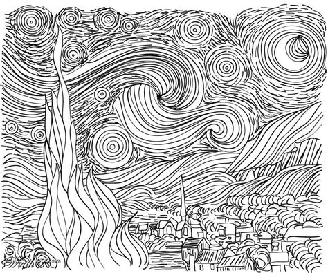 Van Gogh Coloring Pages ⋆ coloring.rocks! Van Gogh Drawings, Line Art ...