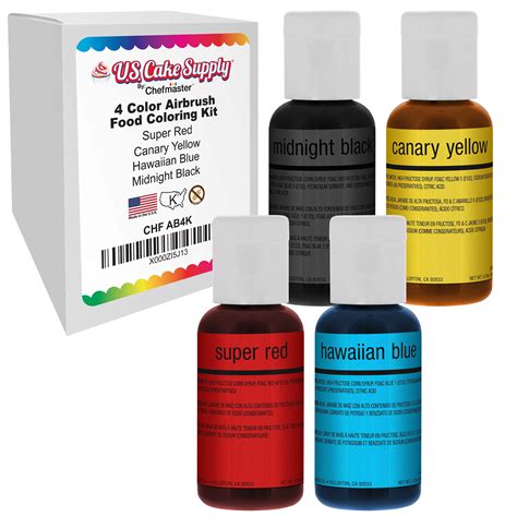 US Cake Supply by Chefmaster Airbrush 4 Cake Color Set in 0.7 fl. oz. Bottles - Walmart.com