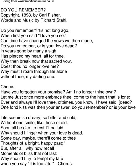 Old Time Song Lyrics for 61 Do You Remember