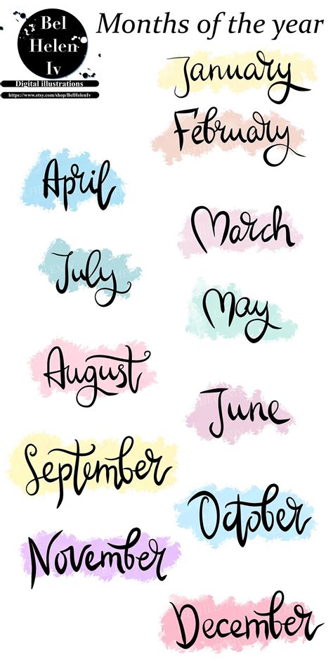 Months of the Year Clip Art Set Word Art Clip Art Brush - Etsy | Lettering, Bullet journal ...