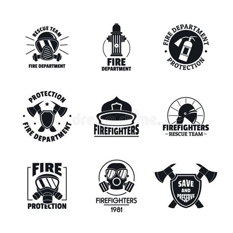 Fire Fighter Logo Icons Set, Flat Style Stock Vector - Illustration of ...