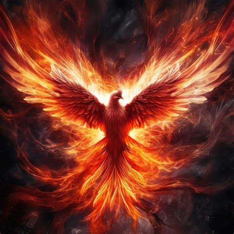 Phoenix bird with outstretched wings rising burning in flames Epic ...