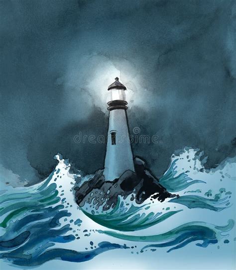 Lighthouse Stormy Ocean Night Stock Illustrations – 500 Lighthouse ...