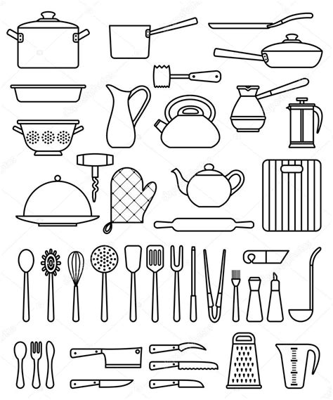 Set of silhouette kitchen utensils and collection of cookware icons Stock Vector Image by ...