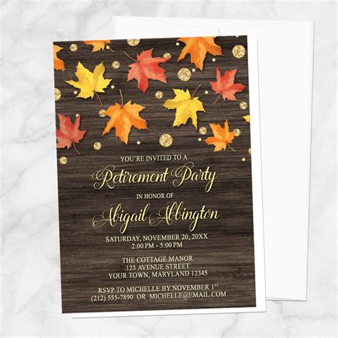 Autumn Retirement Invitations Rustic Falling Leaves Gold | Etsy | Fall bridal shower invites ...