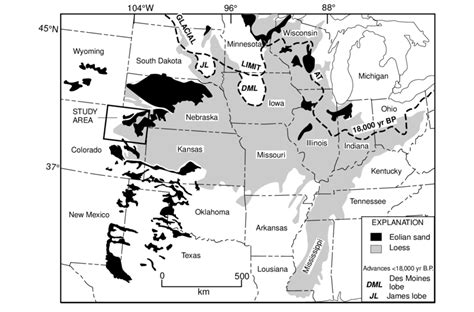 Map showing the distribution of late Pleistocene loess and eolian sand... | Download Scientific ...