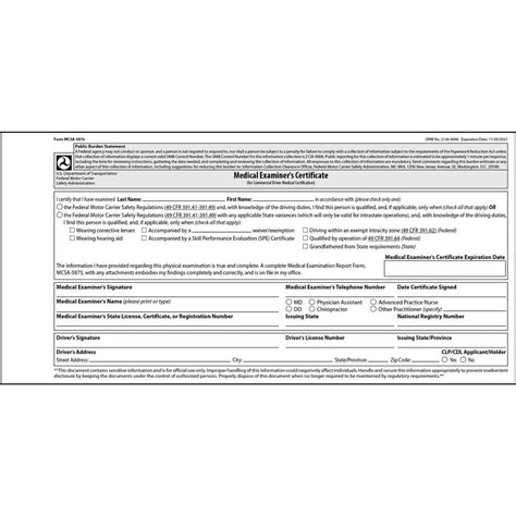 DOT FMCSA Medical Examiner Certificate 5-pk. - Laminated, 2-Ply, Trifold, 3.5" x 7.125 ...