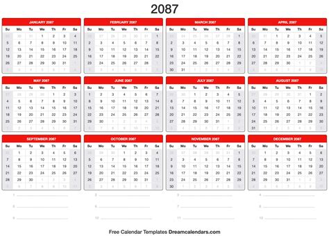 2087 Calendar