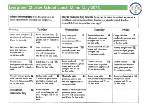 School Menus and Nutrition - Evergreen Charter School