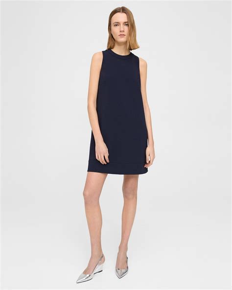 Blue Textured Gabardine Shift Dress | Theory