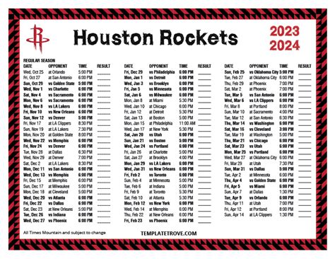 Printable 2023-2024 Houston Rockets Schedule