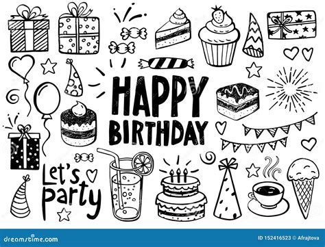 Birthday Doodles and Sketches Stock Vector - Illustration of collection, birthday: 152416523