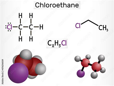 Chloroethane, ethyl chloride, monochloroethane molecule. It is local anesthetic with chemical ...