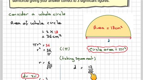 Finding the diameter of a semicircle from its area - YouTube