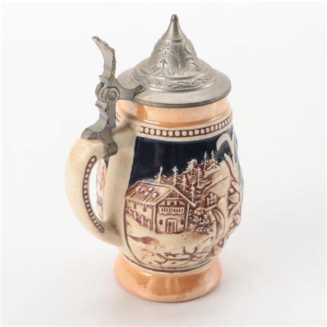 Ceramic Beer Steins, Two with Pewter Lids | EBTH