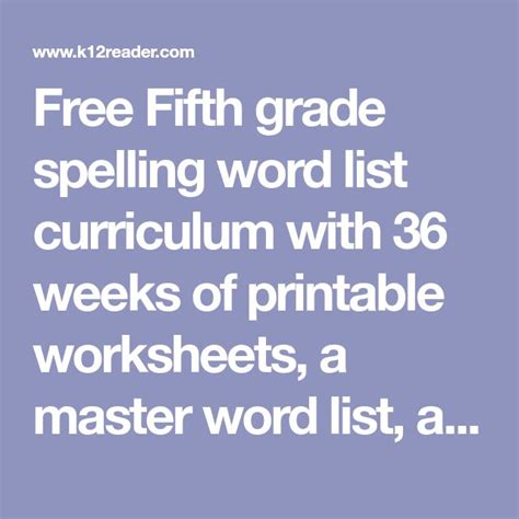 Fifth Grade Spelling Words – Free 5th Grade weekly List, Worksheets | Grade spelling, First ...