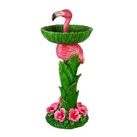 27.5"H Resin Pedestal Flamingo Bird Bath - Walmart.com