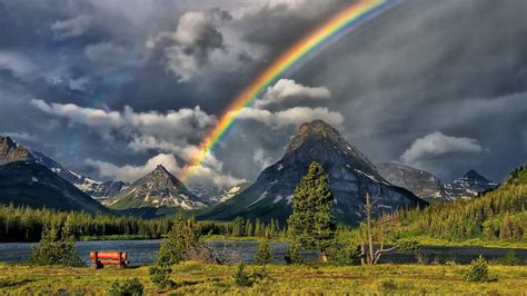 Rainbow over the mountain lake wallpapers and images - wallpapers, pictures, photos