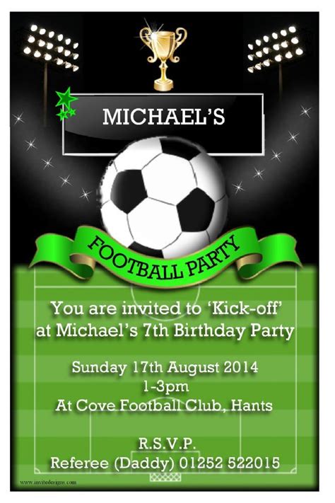 Personalised Football Birthday Party Invitations N108 | Football birthday party invitations ...