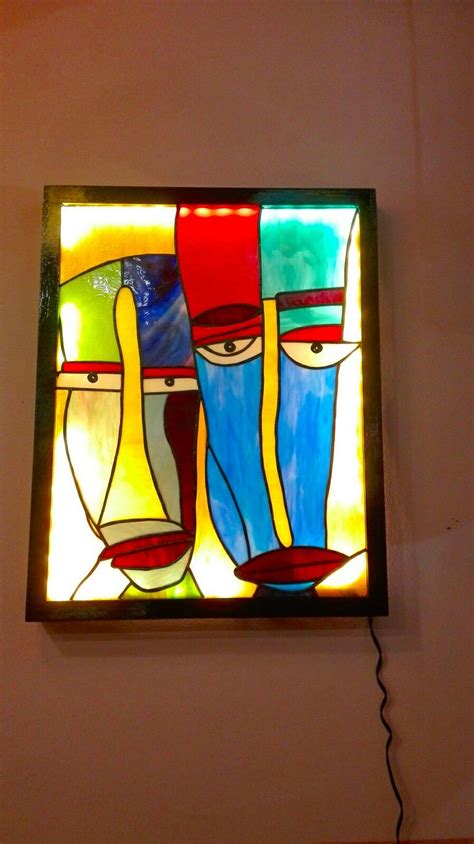 Stained glass panel with wooden frame and led lights | Stained glass ...