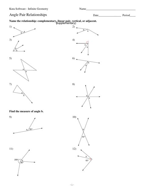 Kuta Worksheet On Linear Pairs With Angles