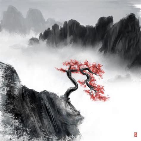 ‘Chinese Mountainscape’ painting by ILYO | Chinese art painting, Zen painting, Japanese ink painting