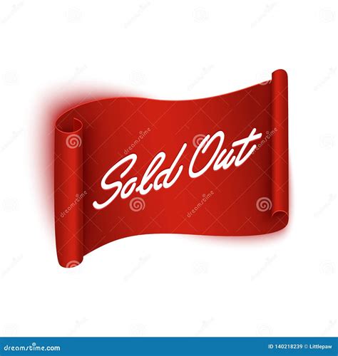 Sold Out Banner on Realistic Red Ribbon, Isolated on White, Realistic ...