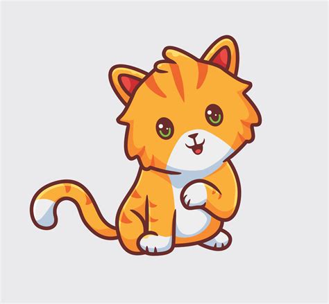 cute orange cat sitting happy expression. isolated cartoon animal ...