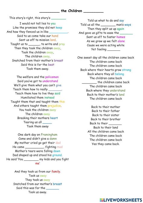 Took the Children Away - lyrics worksheet | Live Worksheets