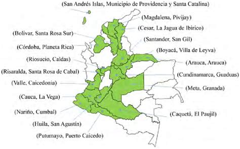 Departamentos con municipios de la muestra | Download Scientific Diagram