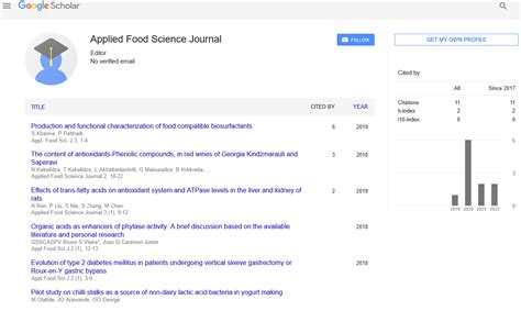 Applied Food Science Journal - Peer Reviewed Journal