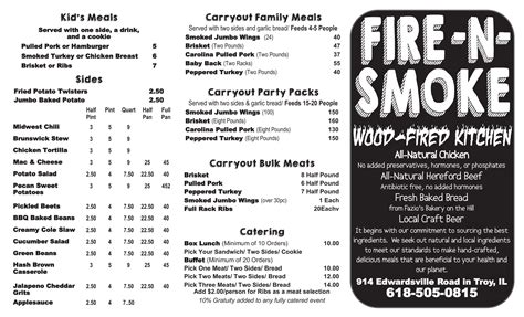 Fire-N-Smoke Wood Fired Kitchen menus in Troy, Illinois, United States