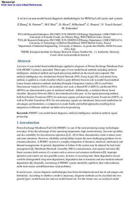 (PDF) A review on non-model based diagnosis methodologies for PEM fuel cell stacks and systems ...