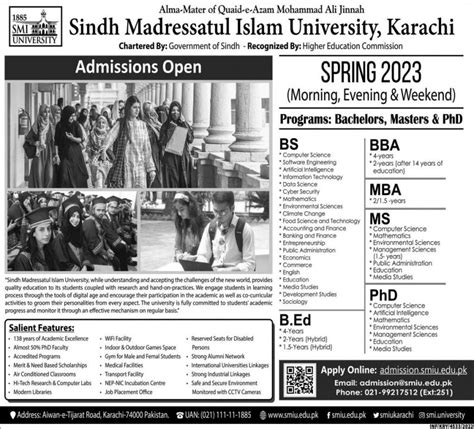 Sindh Madressatul Islam University Spring 2023 Admission - Rezult.pk ...