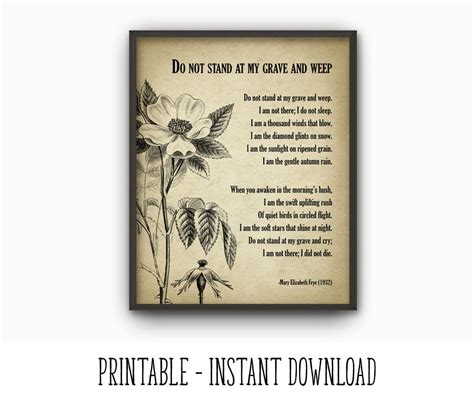 PRINTABLE Do Not Stand at My Grave and Weep Poem, in Memory Of, Bereavement Print, Memorial ...